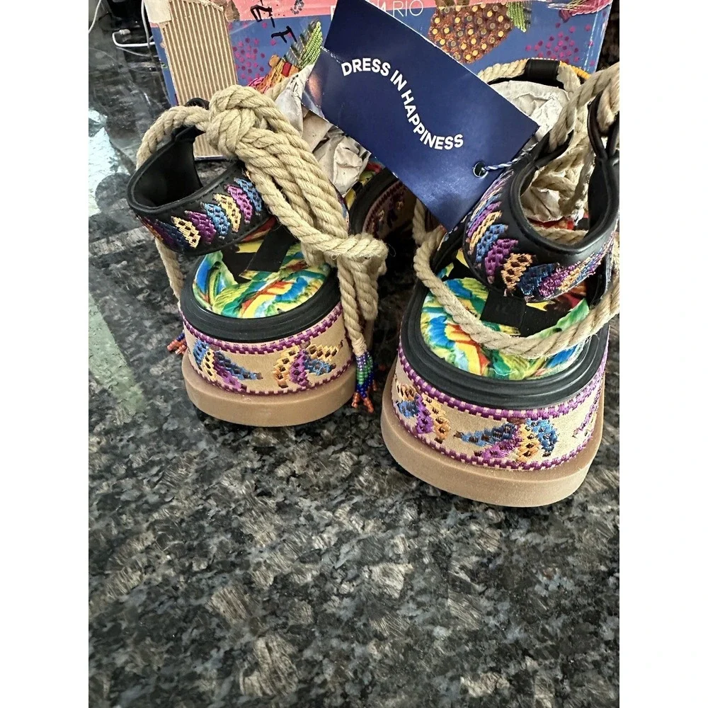 Farm Rio Beaded Banana Flatform Sandal.‎ NWB. Size 9 Women's. Platform Wrap Up - Picture 6 of 12